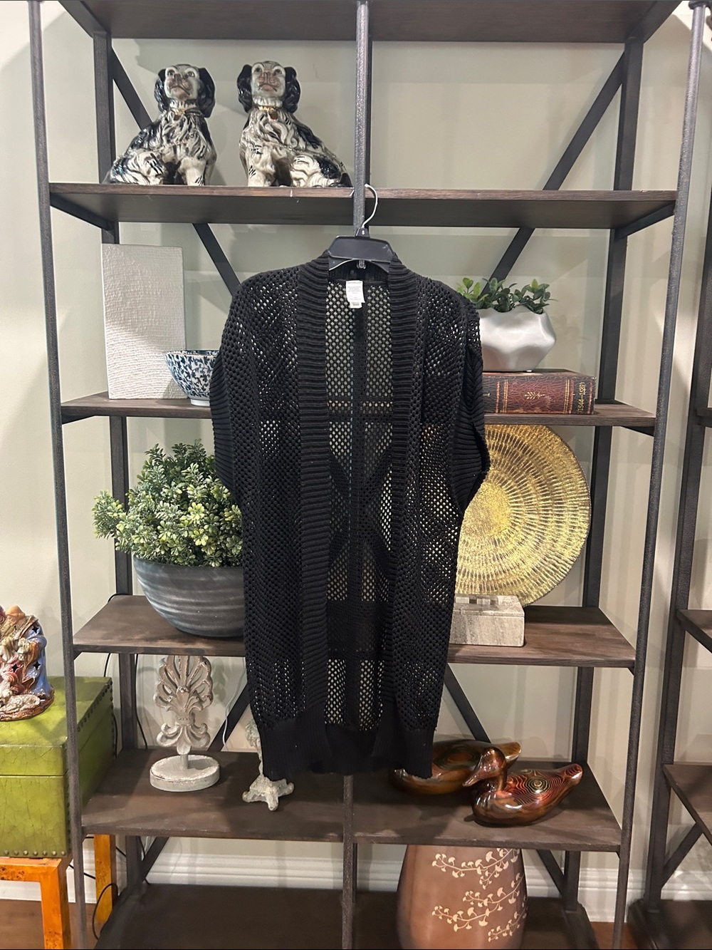 Black Open-Knit Duster Cardigan S-M